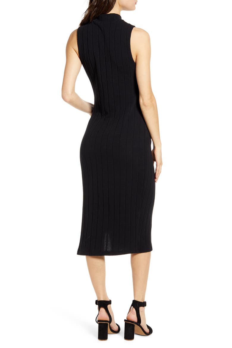 Mock Neck Ribbed Midi Dress, Alternate, color, BLACK