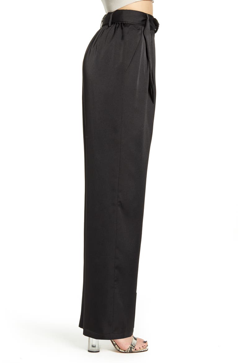Ellyn Belted Pleated Trousers, Alternate, color, BLACK