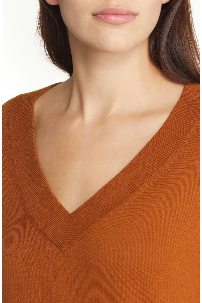 V-Neck Sweater, Alternate, color, RUST CARMEL