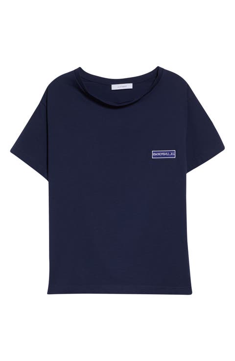 Pulled Neckline Cotton T-Shirt