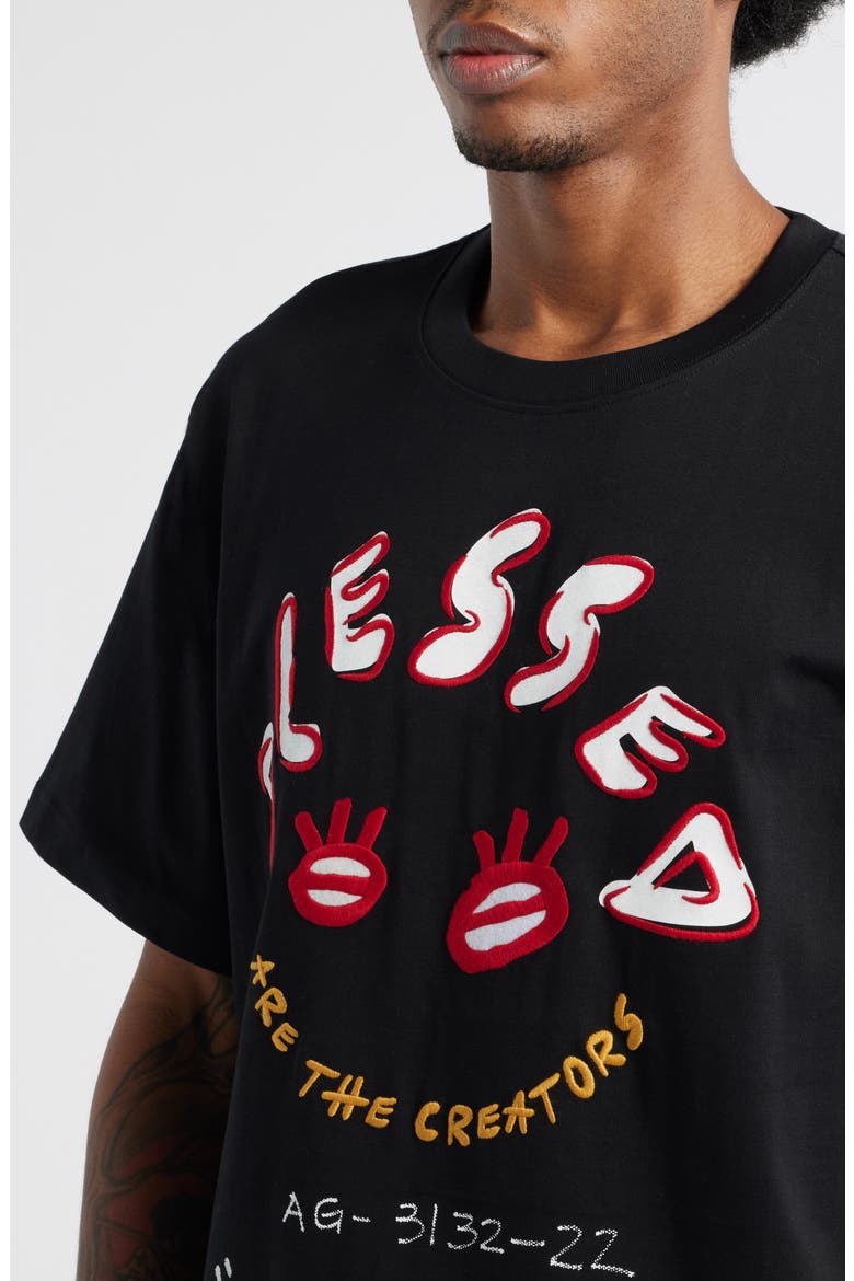Blessed Embroidered Cotton Graphic T-Shirt, Alternate, color, BLACK