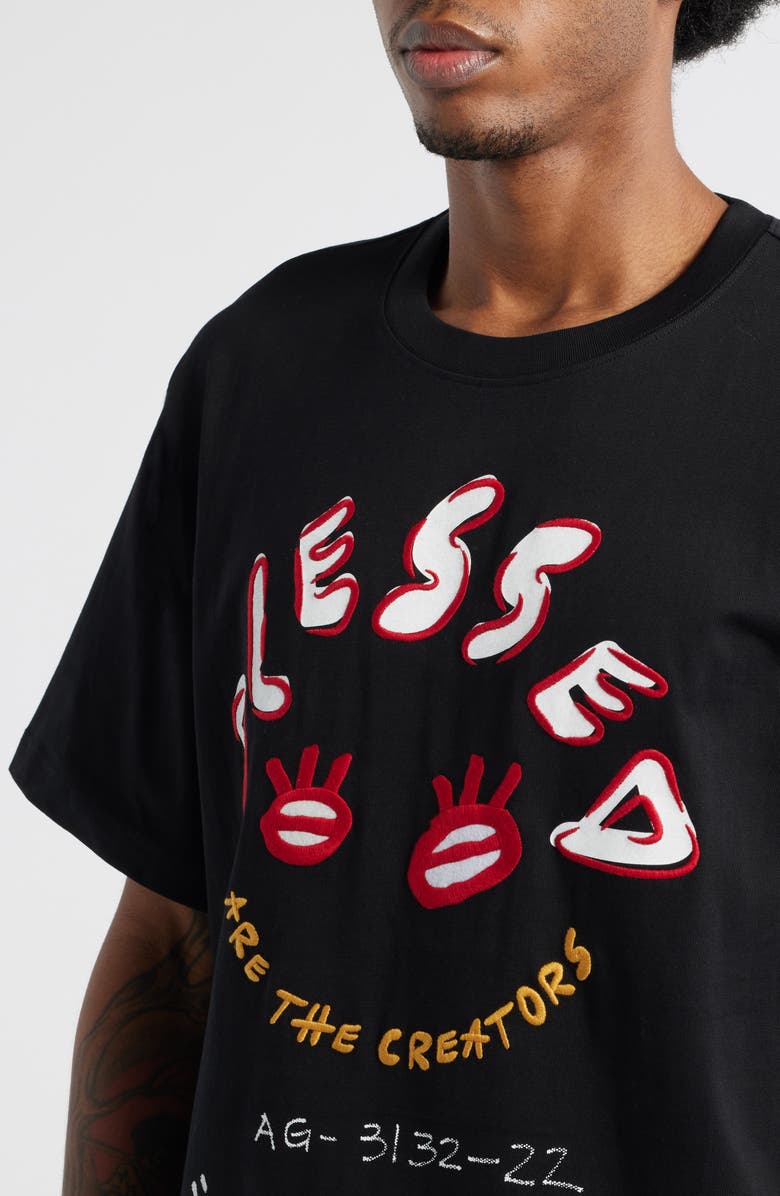 VIC GARCIA WORLD Blessed Embroidered Cotton Graphic T-Shirt, Alternate, color, Black