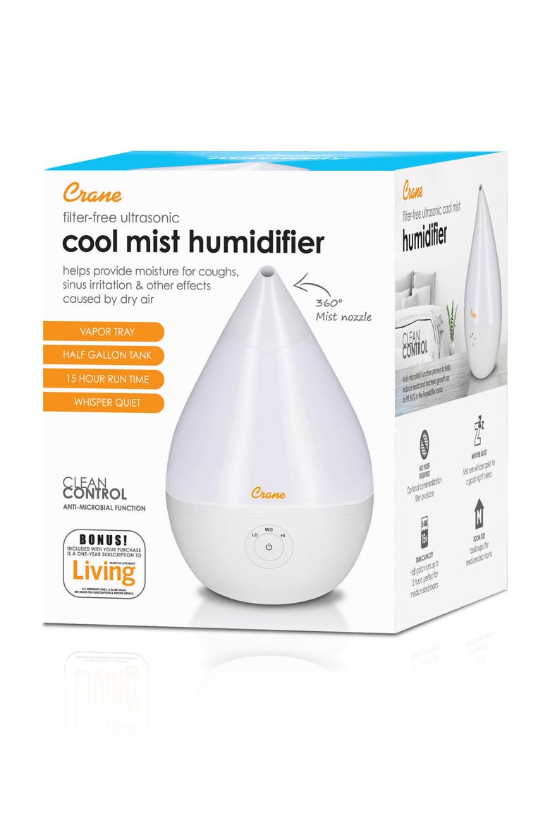 Droplet 1/2-Gallon Cool Mist Humidifier, Alternate, color, WHITE