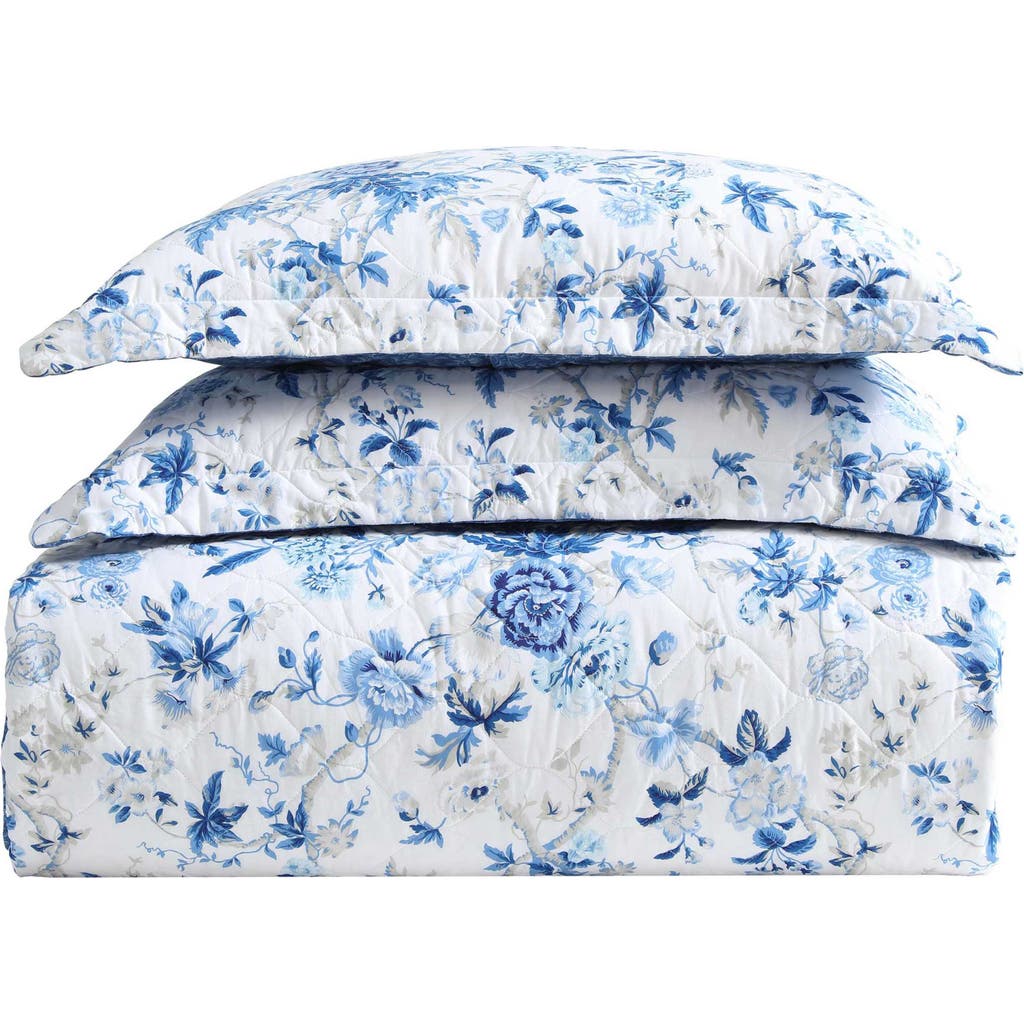 Laura Ashley 3-piece Comforter & Sham Quilt Set In Delft Blue