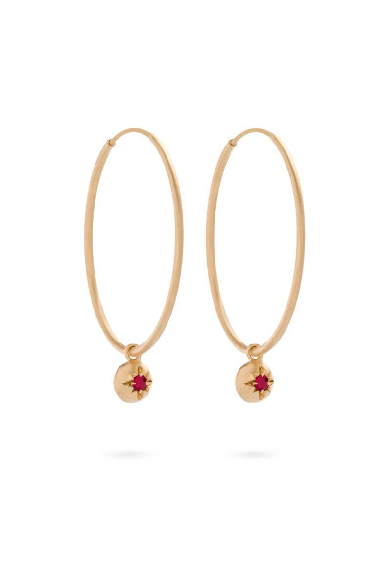 Eloise Jewelry Moon Hoops Natural Gemstones. Handmade in Italy, Main, color, Ruby