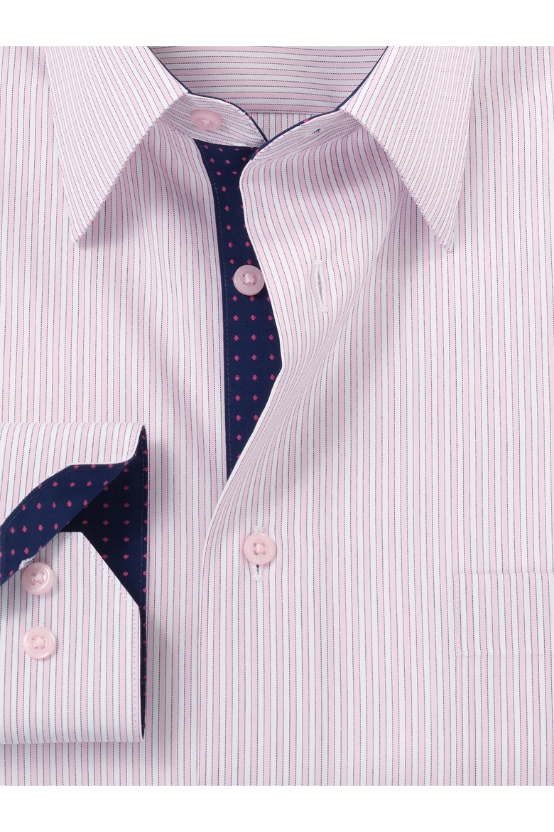 Cotton Point Collar Poplin Tailored Contrast Trim Button Cuff Long Sleeve, Alternate, color, Pink/Navy