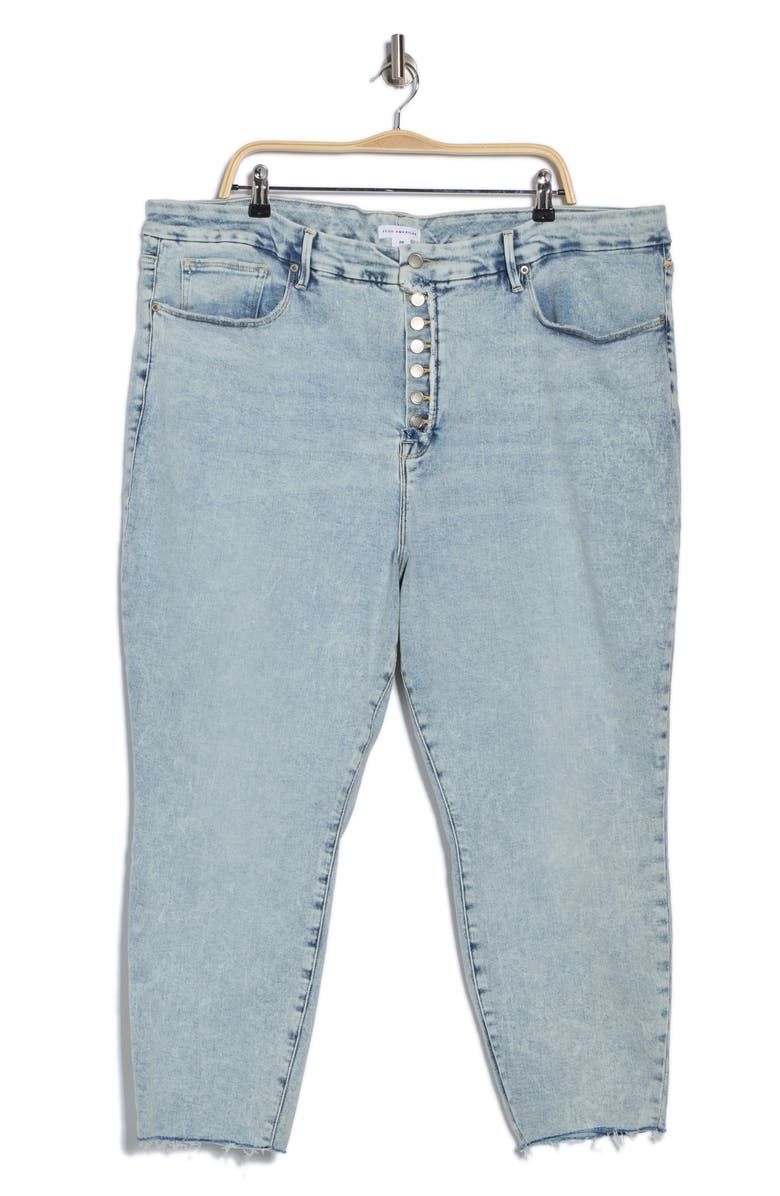 Good American Light Compression Raw Hem Crop Jeans, Main, color, Denim