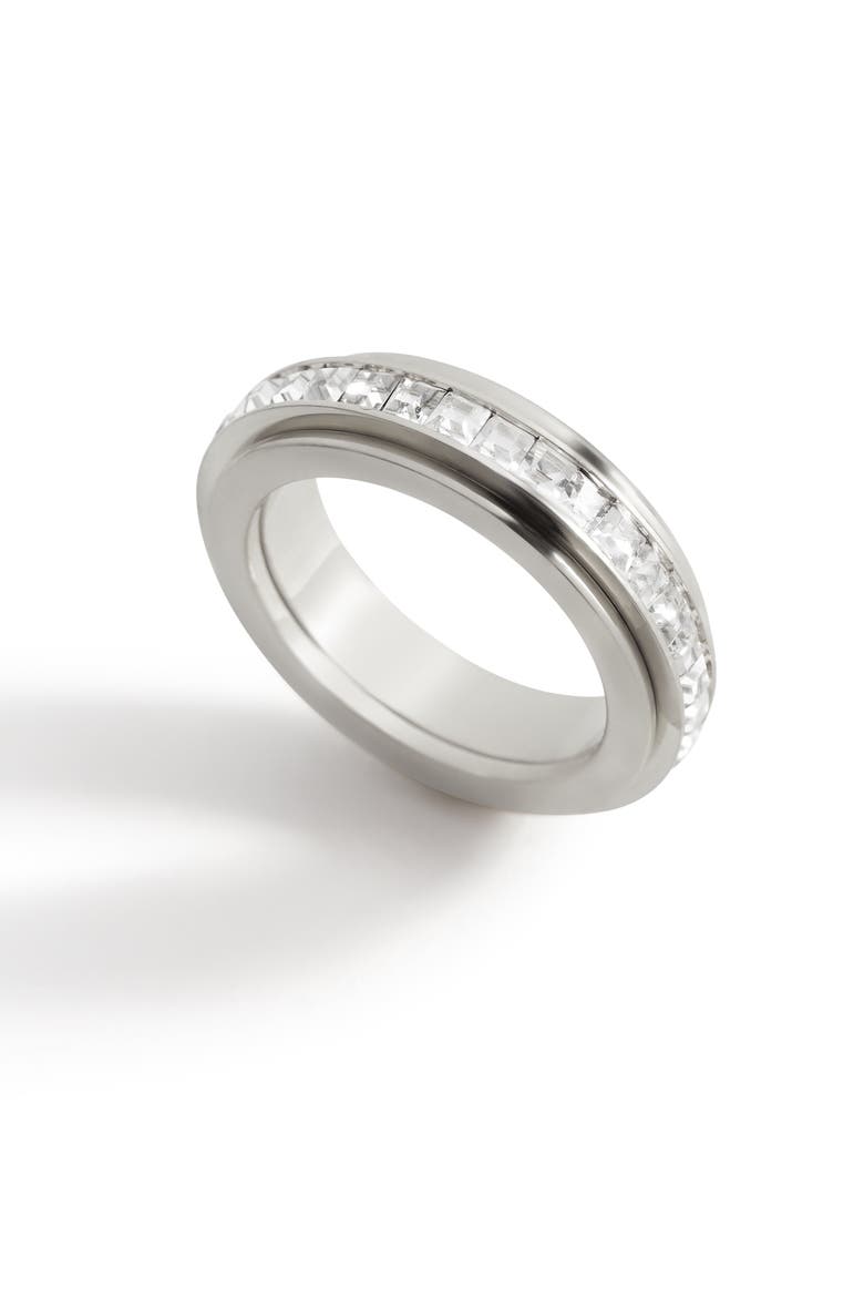 Crystal Statement Spinning Fidget Ring, Alternate, color, Silver
