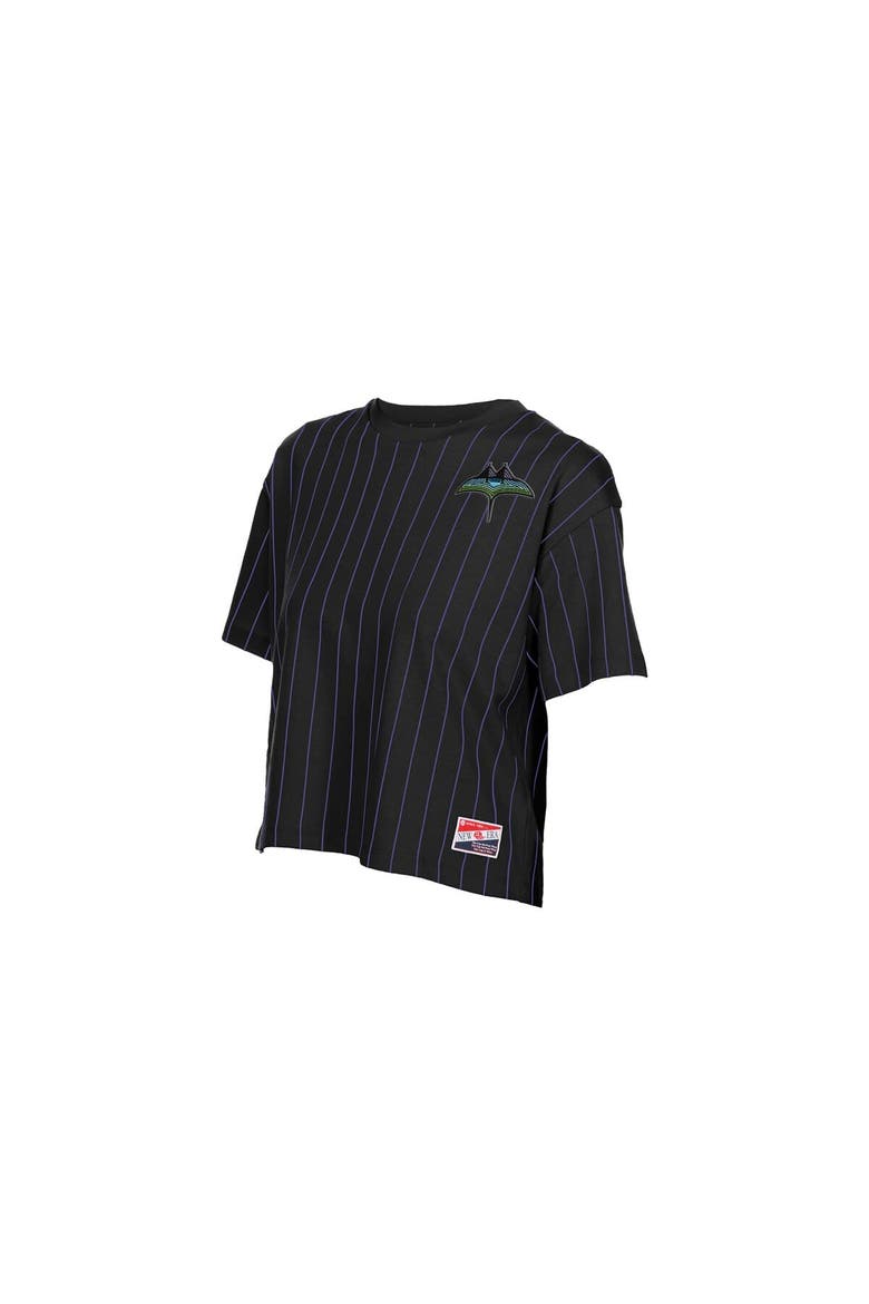 Women's New Era  Black Tampa Bay Rays City Connect Throwback Meshback Pinstripe Boxy T-Shirt, Alternate, color, Black