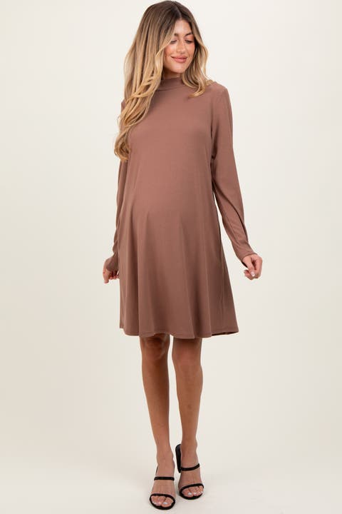 Ribbed Mock Neck Long Sleeve Basic Dress