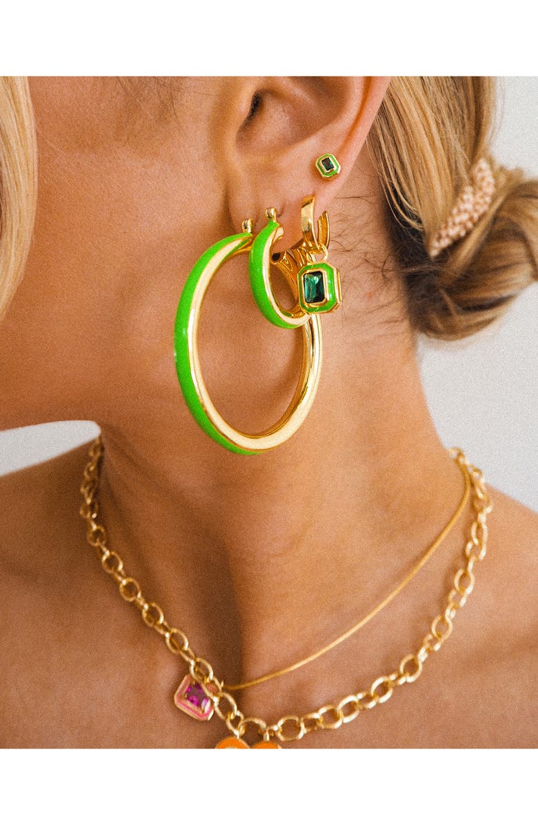 Luv AJ Cubic Zirconia Huggie Drop Earrings, Alternate, color, 