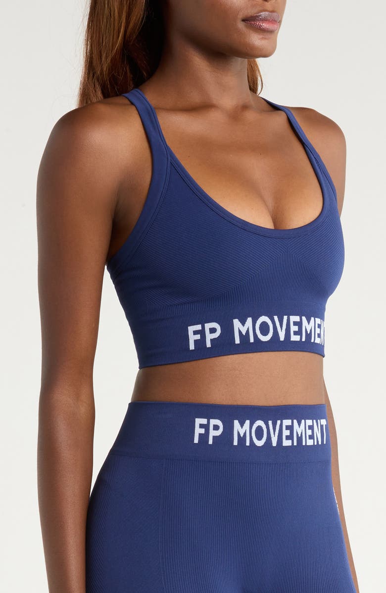 Free People FP Movement Long Haul Logo Sports Bra, Alternate, color, Black Grape