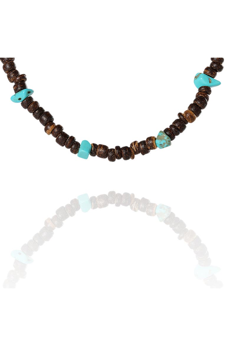 Men's Wood & Turquoise Beaded 22 Necklace, Rustic Brown with Blue Chips, Alternate, color, Heishe, Turquoise