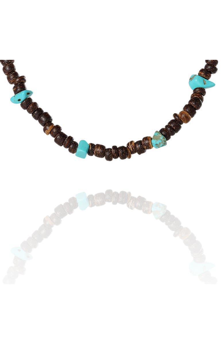 Lucky Brand Men's Wood & Turquoise Beaded 22 Necklace, Rustic Brown with Blue Chips, Alternate, color, Heishe, Turquoise