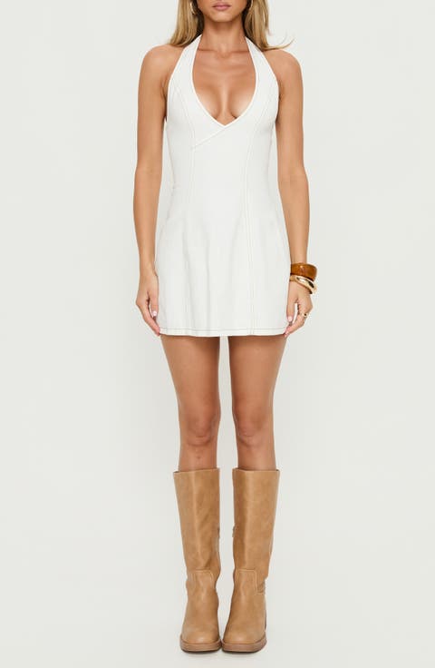 Say Goodnight Denim Halter Minidress