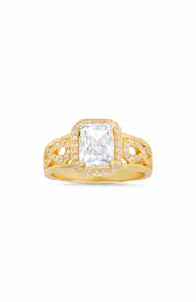 Queen Jewels Sterling Silver Radiant Cut Cubic Zirconia Halo Ring