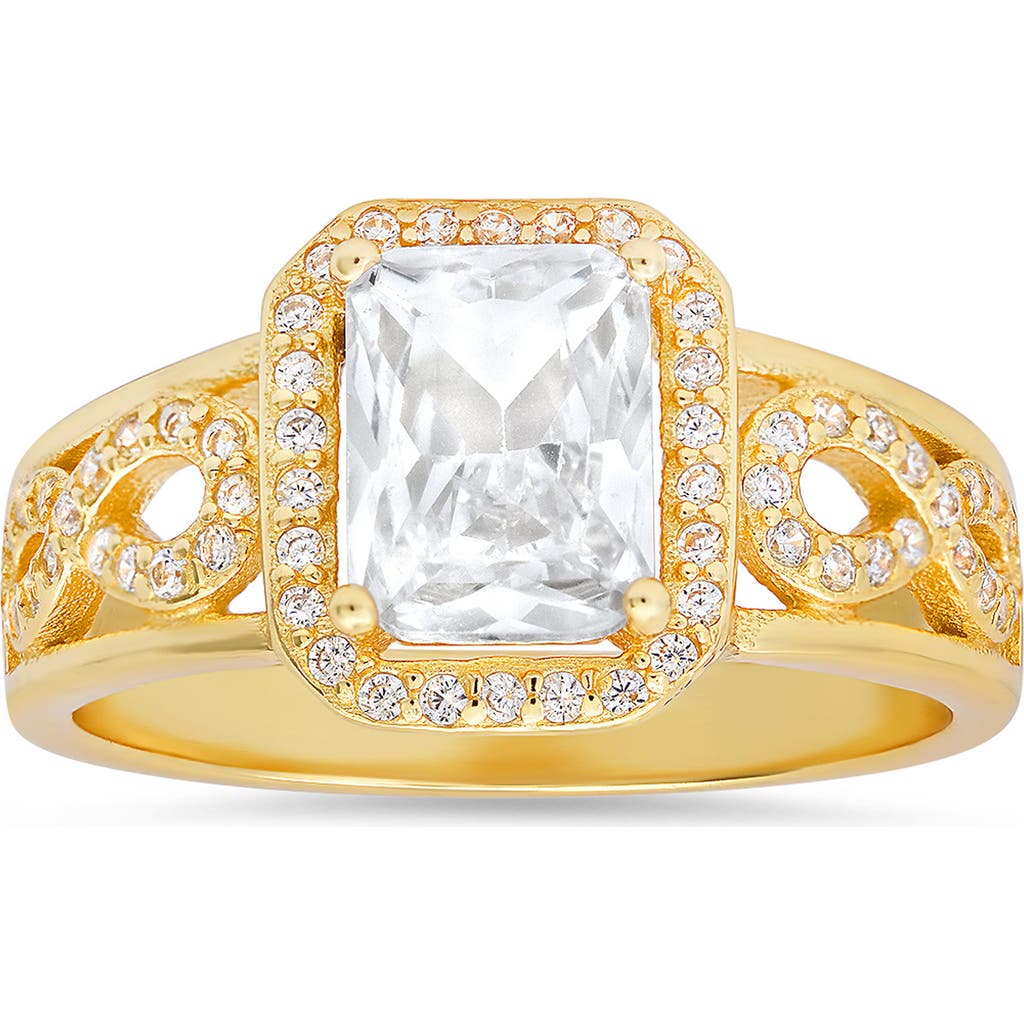 Queen Jewels Sterling Silver Radiant Cut Cubic Zirconia Halo Ring In Gold