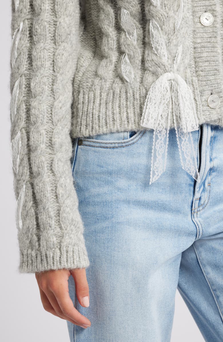 LoveShackFancy Louella Cable Knit Cardigan, Alternate, color, 