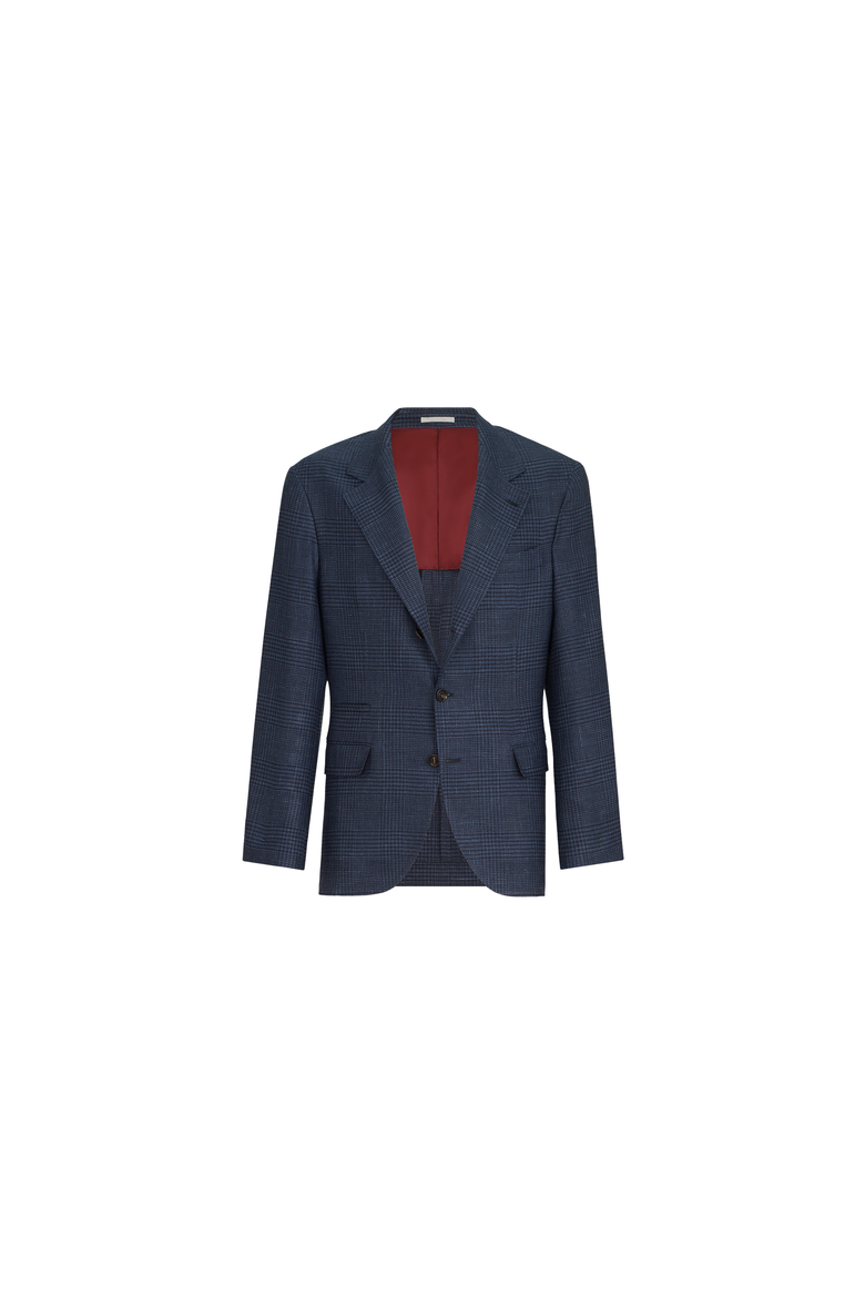 Wool, silk and linen Prince of Wales deconstructed blazer, Alternate, color, Denim