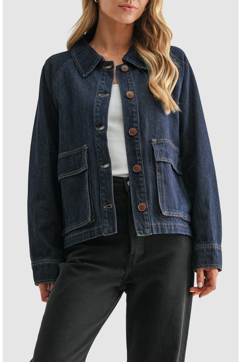 Pocket Detail Denim Jacket, Main, color, DARK DENIM