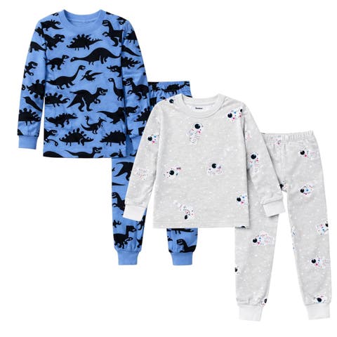 Kids and Toddlers Boys Blue Dinosaurs/Cars Soft 2 Pack Pajama Sets Snug Fitted Ultra Soft Sleepwear Sets Long Sleeve