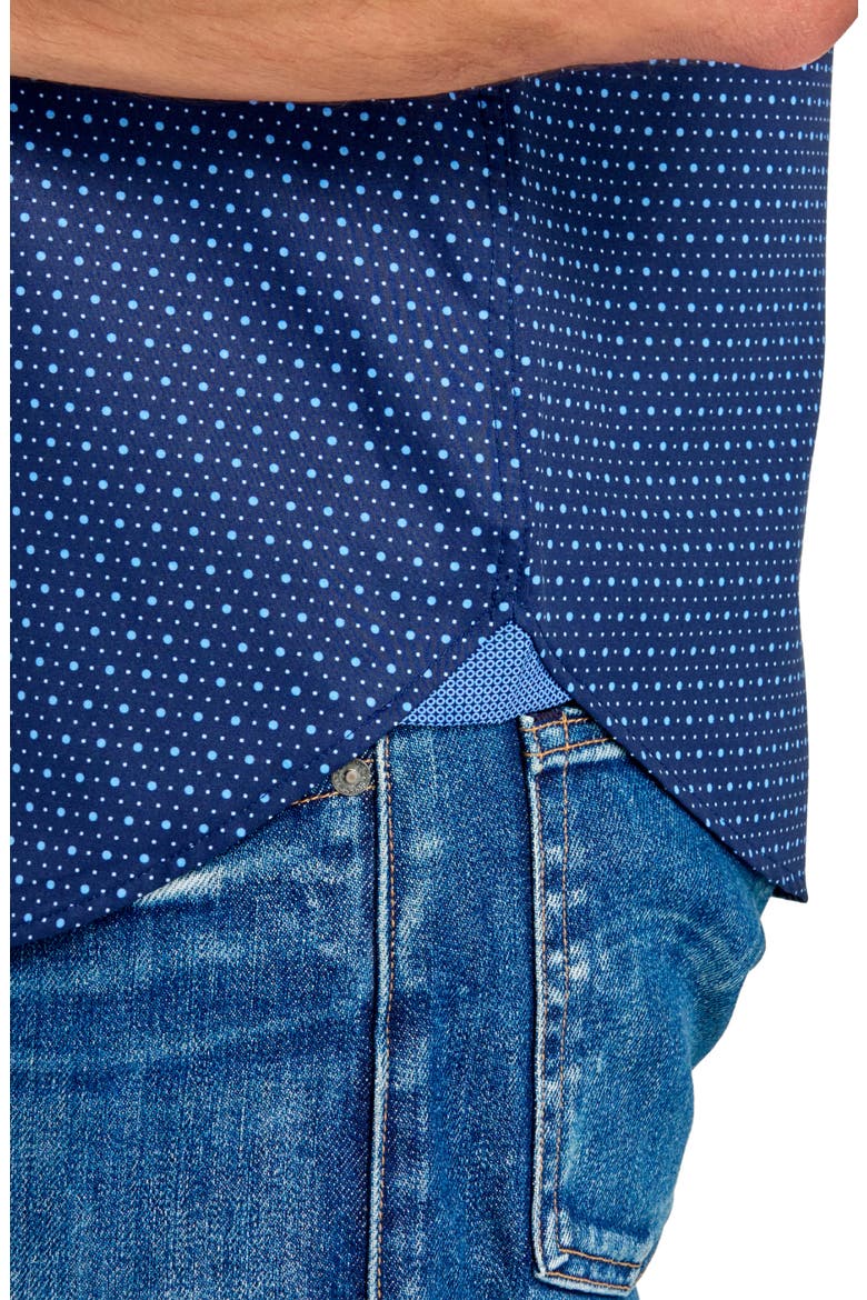 Slim Fit Microdot Short Sleeve 4-Way Stretch Performance Button-Down Shirt, Alternate, color, NAVY