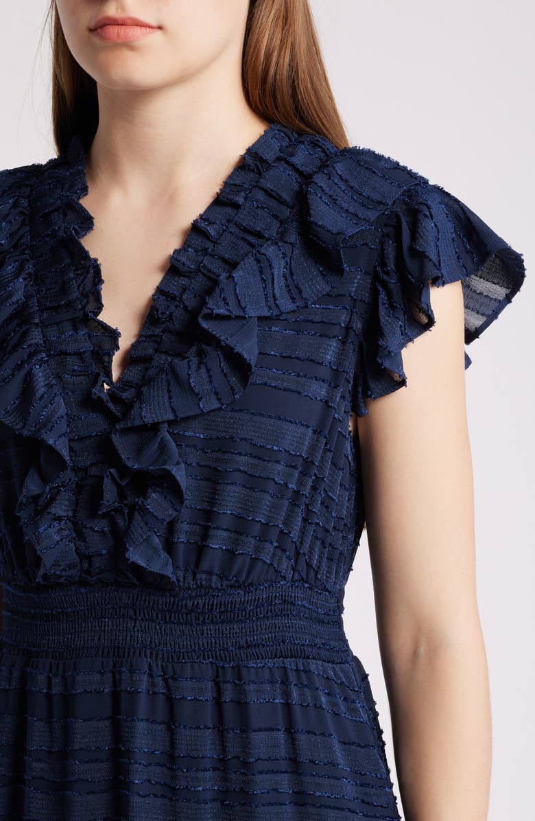 Chelsea28 Ruffle Detail Textured Stripe Dress, Alternate, color, Navy Blazer