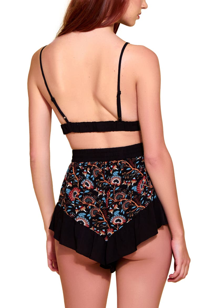 Print Bralette & High Waist Panties, Alternate, color, BLACK