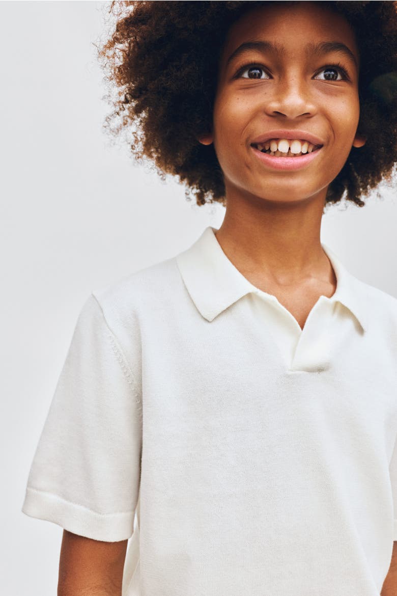 Fine-knit Cotton Polo Shirt, Alternate, color, Cream