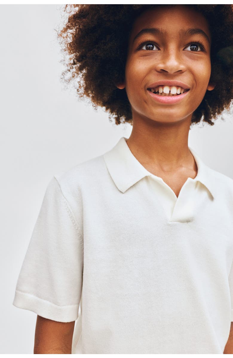 H&M Fine-knit cotton polo shirt, Alternate, color, Cream