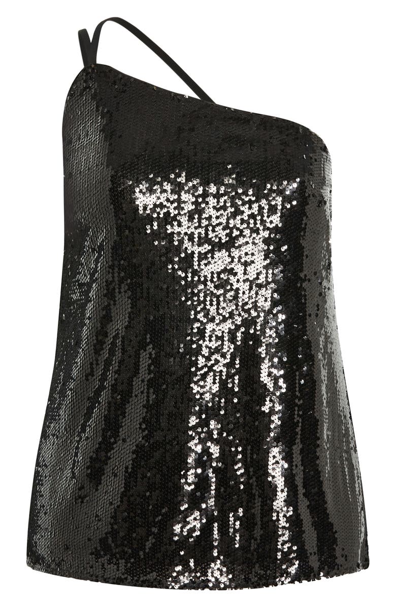 City Chic Lottie Sequin One-Shoulder Top, Alternate, color, Black