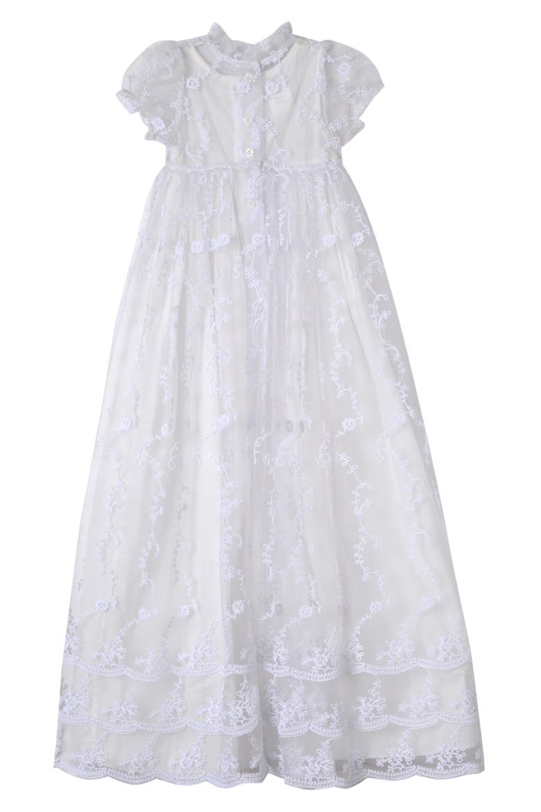 Embroidered Gown with Bonnet, Alternate, color, IVORY