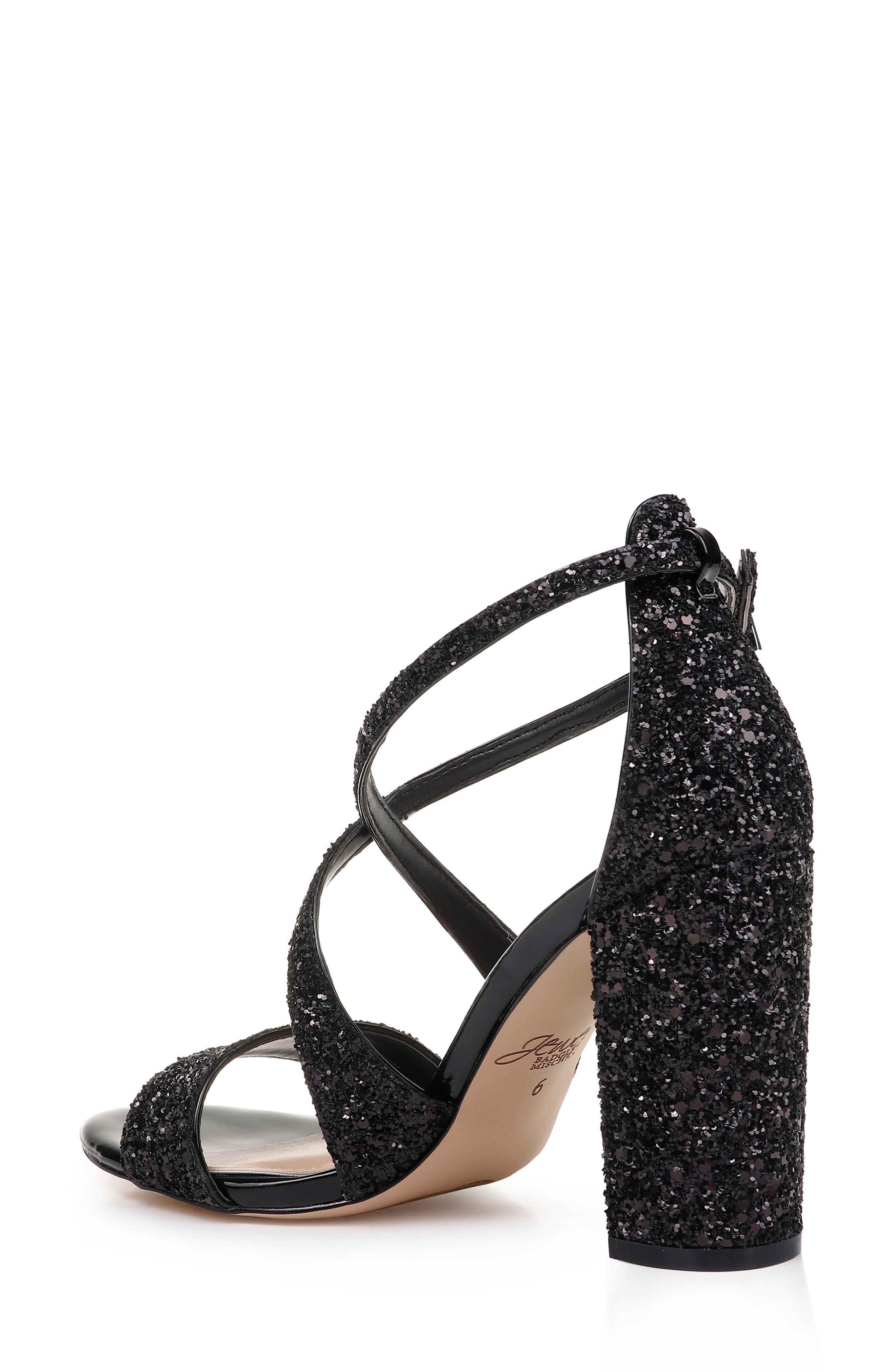 Jewel Badgley Mischka Cook Block Heel Glitter Sandal, Alternate, color, 