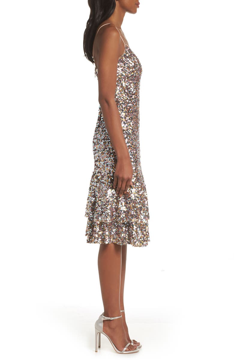 Adrianna Papell Ruffle Hem Sequin Cocktail Dress, Alternate, color,