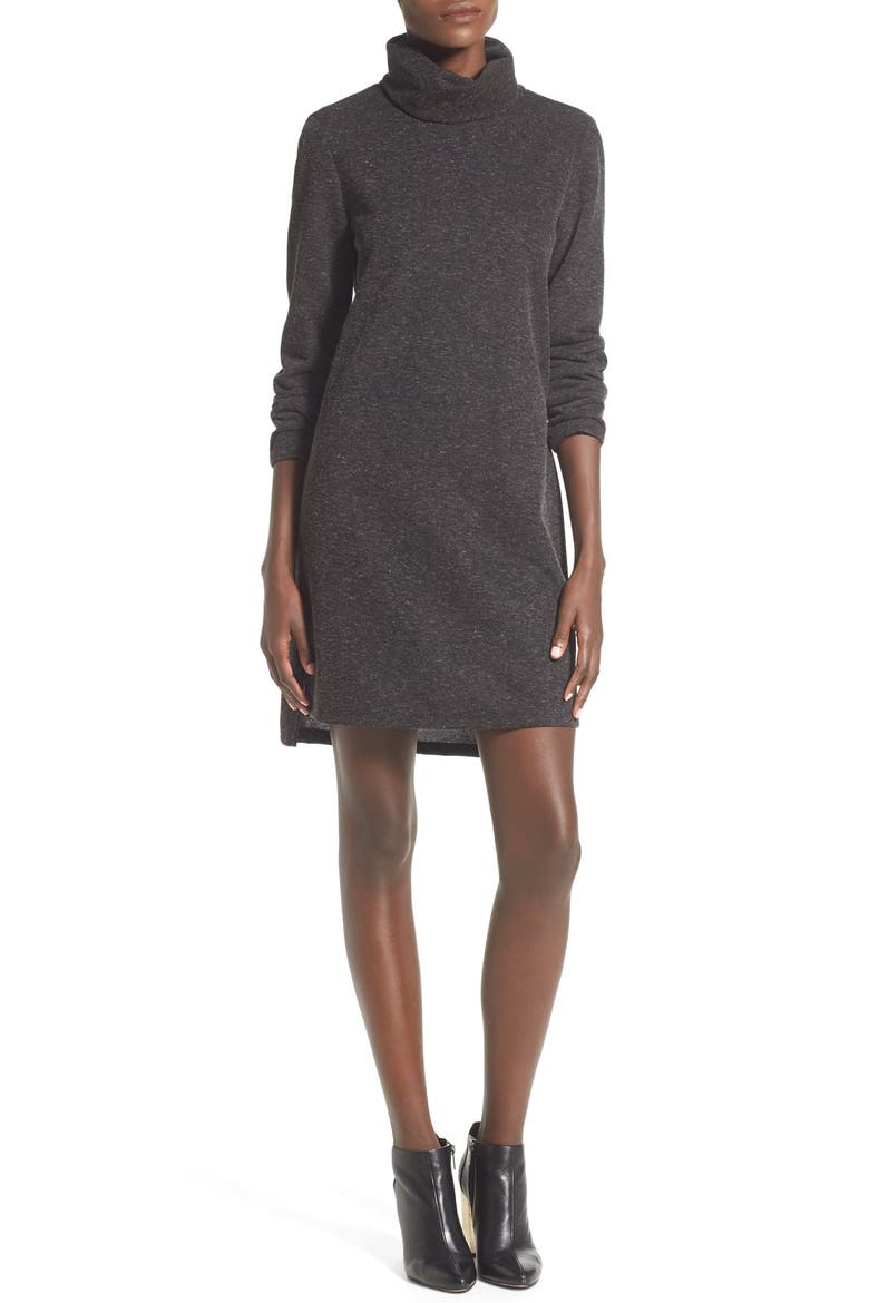 Rib Knit Turtleneck Shift Dress, Main, color, GREY