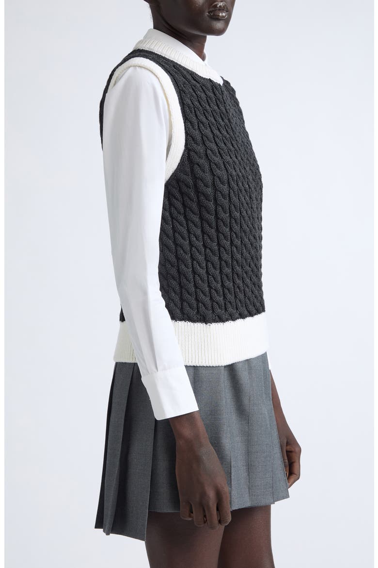 Aran Cable Knit Sweater Vest, Alternate, color, DARK GREY