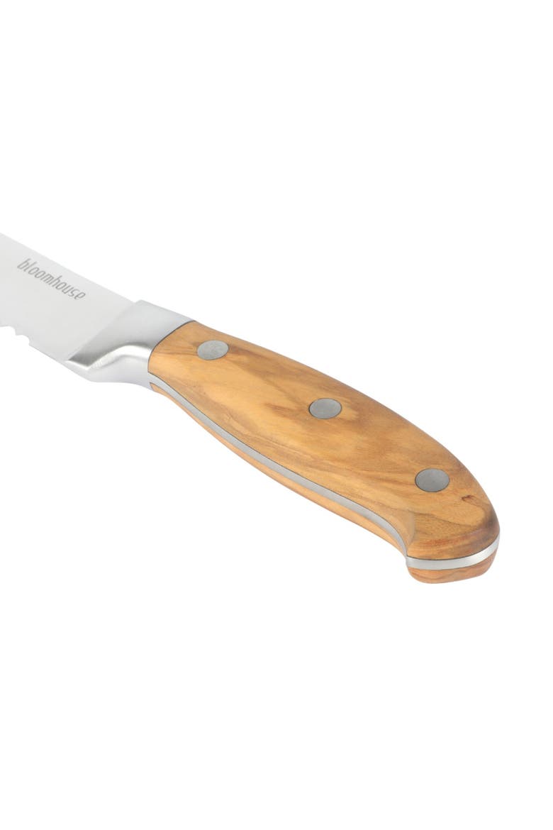 Italian Olive Wood Knife Block Set W/ German Steel Forged Knives, Alternate, color, Natural Wood