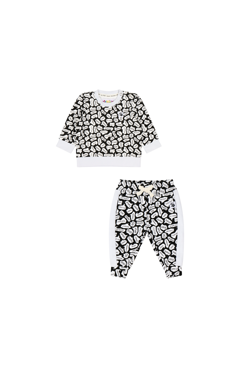Mixed Up Clothing Baby Crewneck Sweatshirt and Jogger Pants Set, Alternate, color, Black/White/Hello