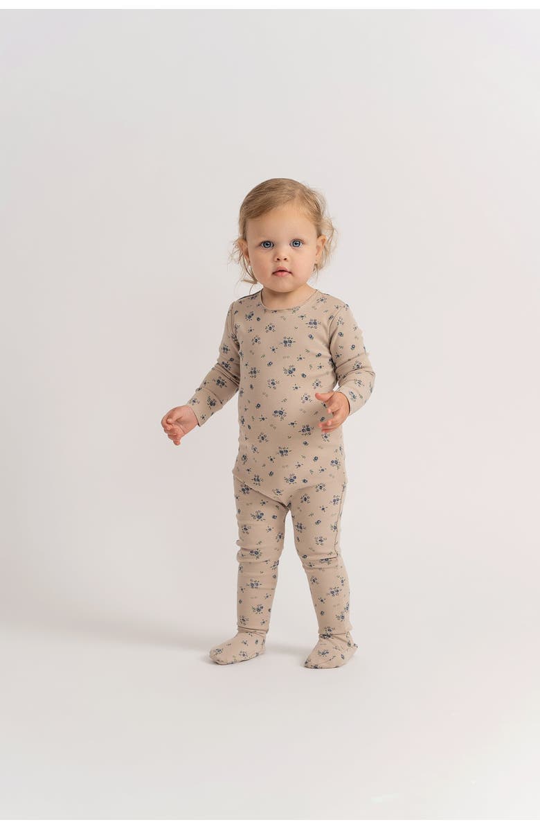 Whipped Cocoa Floral Print Cotton Spandex Center Back Snap Romper, Alternate, color, Grey Mix