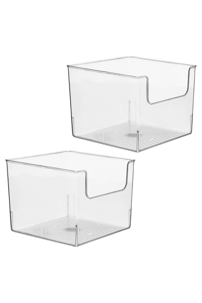 Open-Front Storage Bin for Kitchen, Pantry, Bathroom, Office, Set of 2, Clear, Main, color, Clear