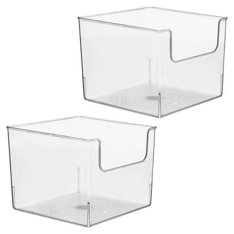 Open-Front Storage Bin for Kitchen, Pantry, Bathroom, Office, Set of 2, Clear