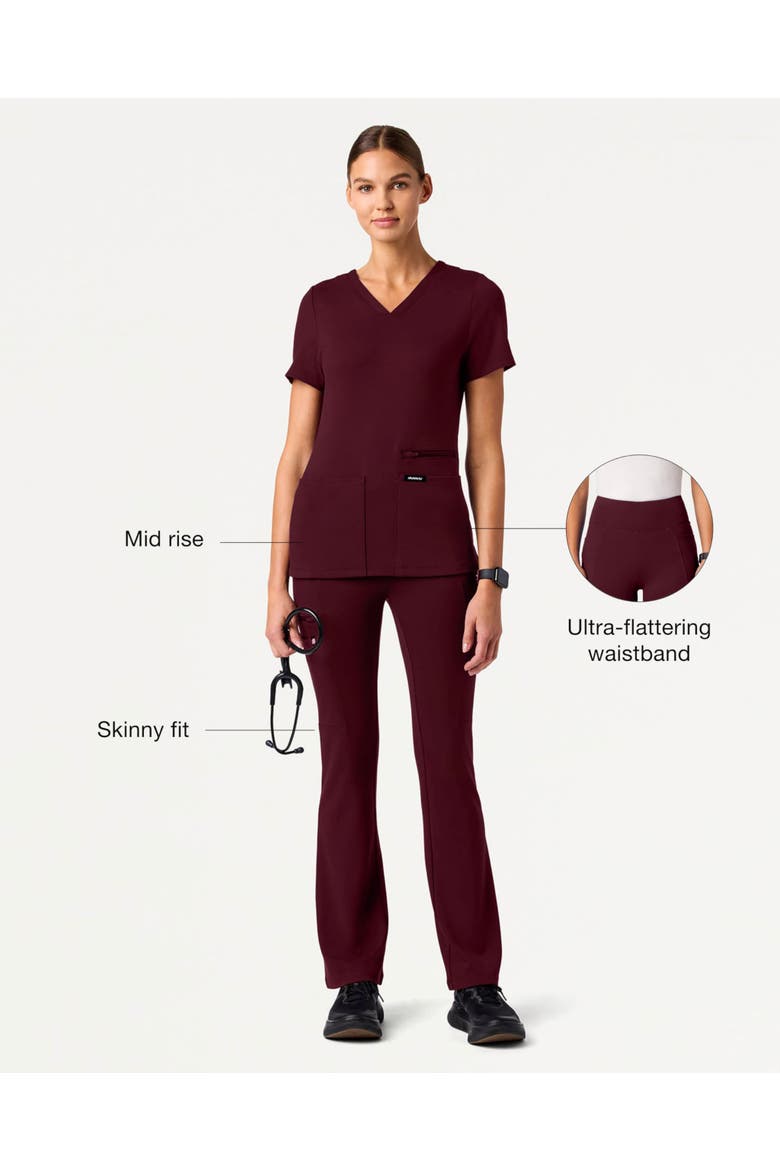 Perri UltraSOFT Women's Yoga Scrub Pant - 5 Pockets Skinny Fit, Alternate, color, Burgundy