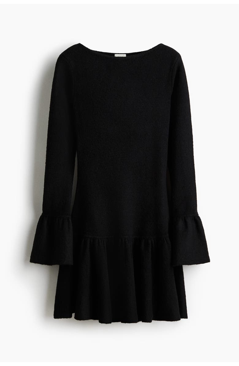 H&M Flounced Rib-knit Dress, Main, color, Black