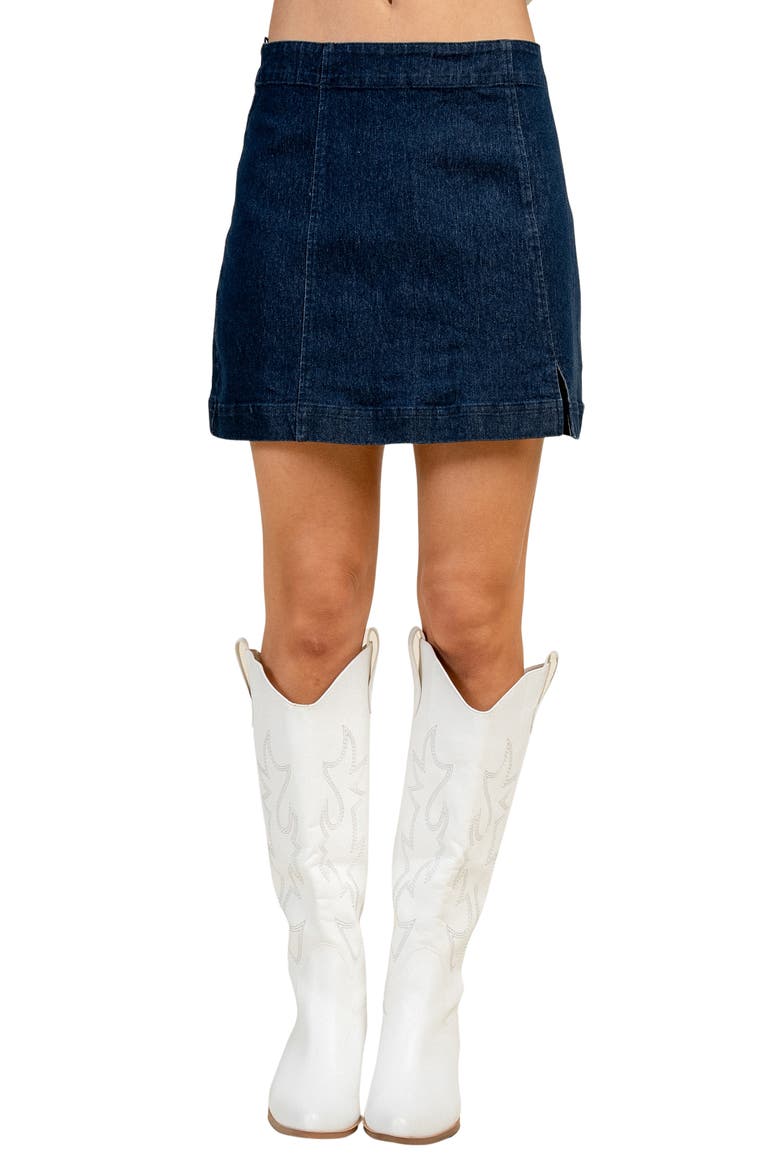Denim Side Slit Miniskirt, Main, color, DK DENIM