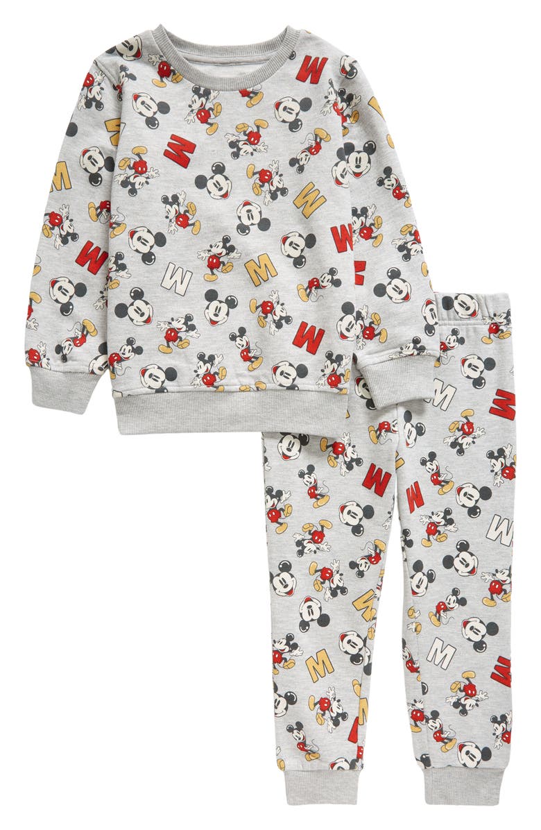 Jem Kids' Mickey Mouse Print Sweatshirt & Sweatpants Set, Main, color, Heather Grey