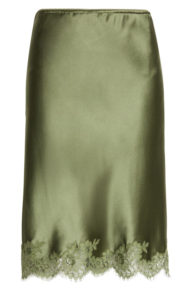 Saint Laurent Lace Trim Silk Satin Skirt, Main, color, Khaki