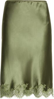 Saint Laurent Lace Trim Silk Satin Skirt