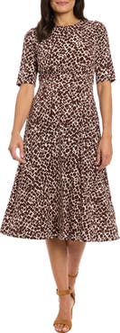 London Times Short Sleeve Inset Waist Fit & Flare Midi Dress