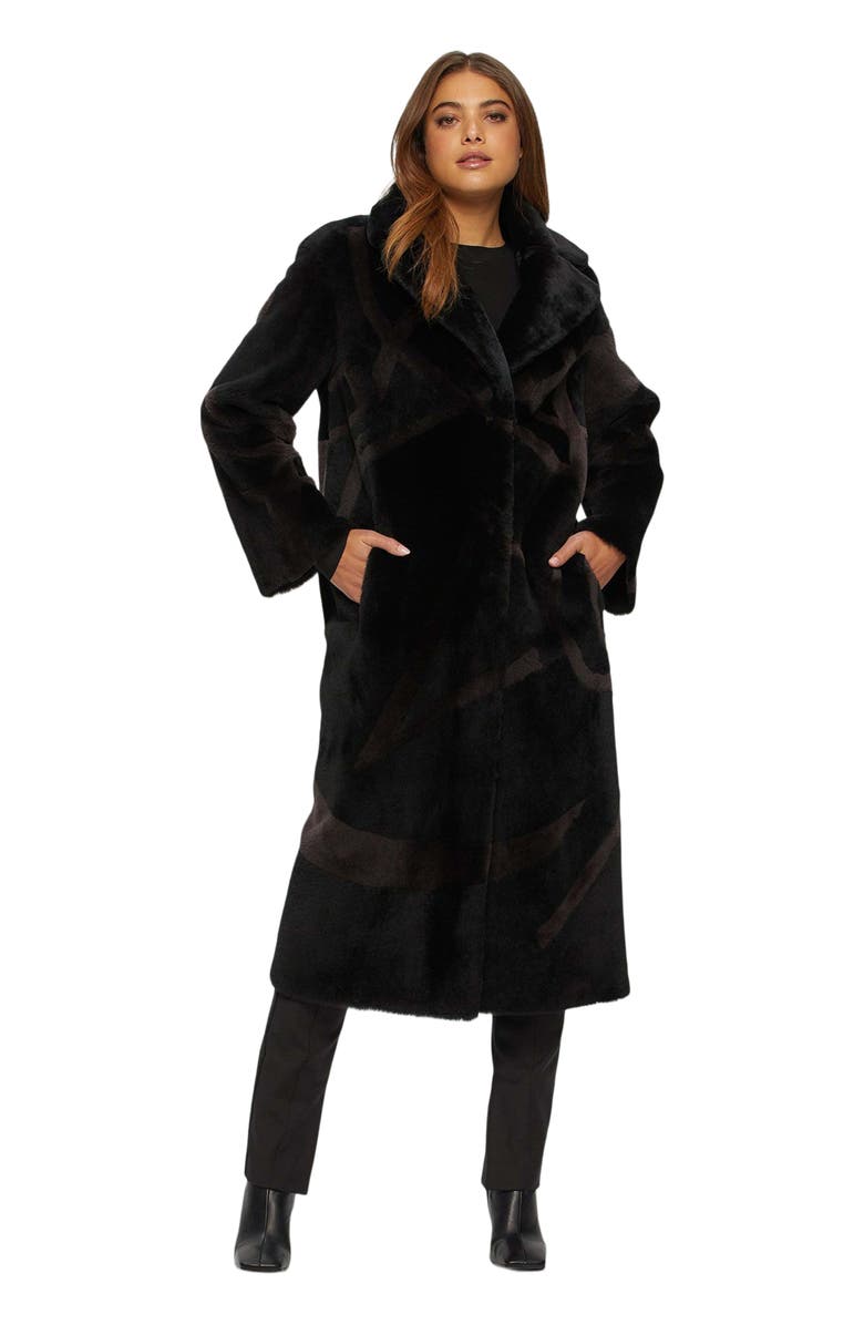 GORSKI Shearling Lamb Coat With Intarsia, Main, color, Black/Brown