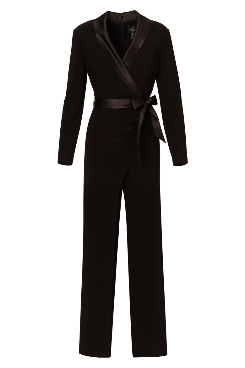 Satin Lapel Tuxedo Jumpsuit, Alternate, color, BLACK
